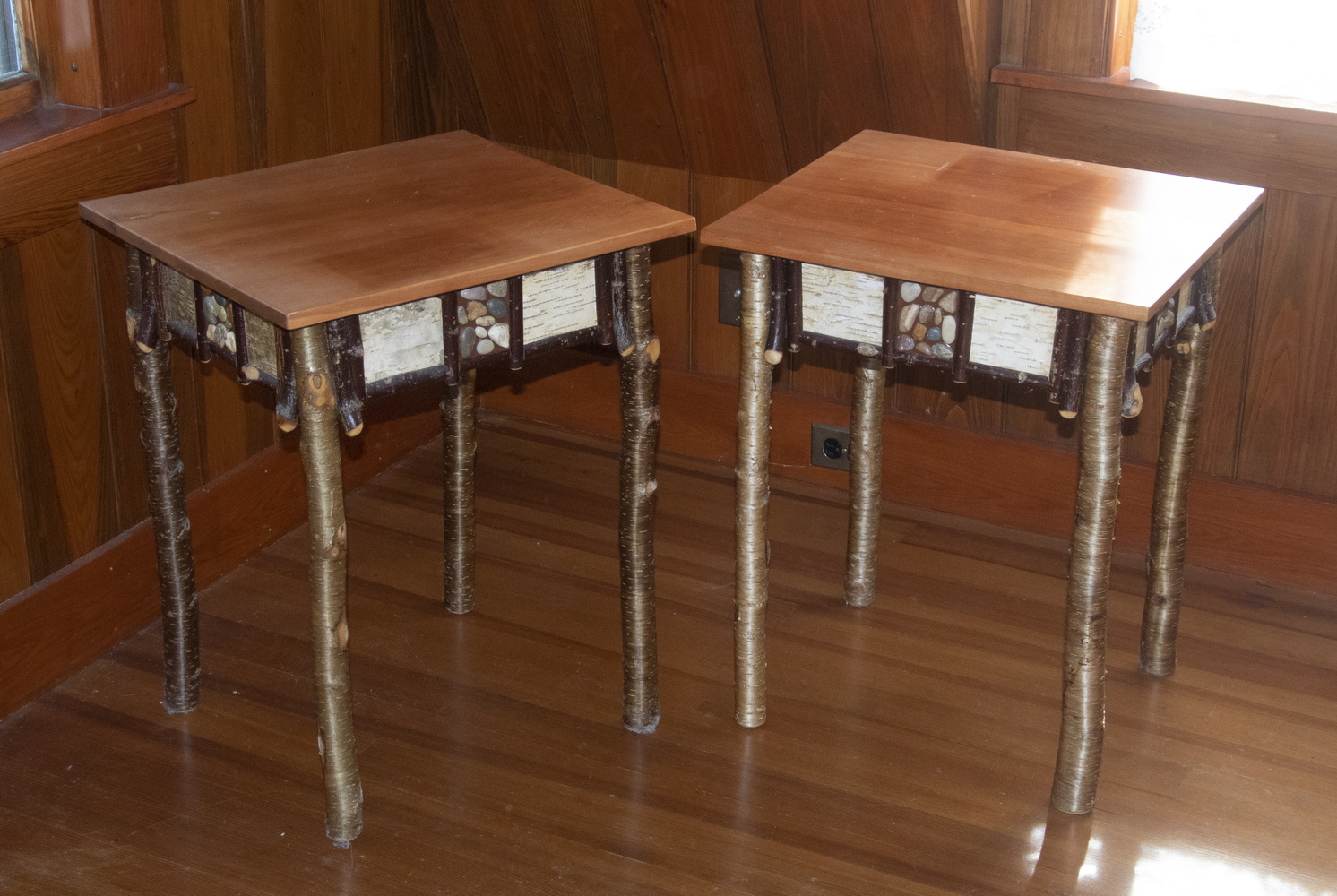 Appraisal: PR ADIRONDACK SIDE TABLES Matched Pair of Rustic Design Side