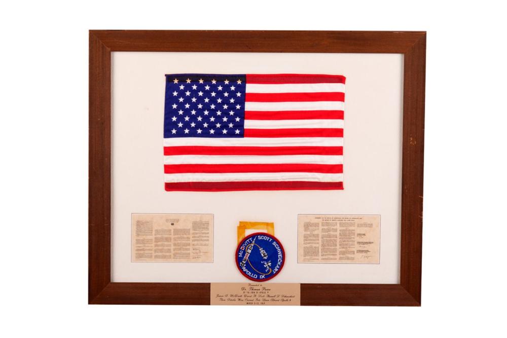 Appraisal: AMERICAN FLAG AND APOLLO IX PATCHcarried into space aboard Apollo