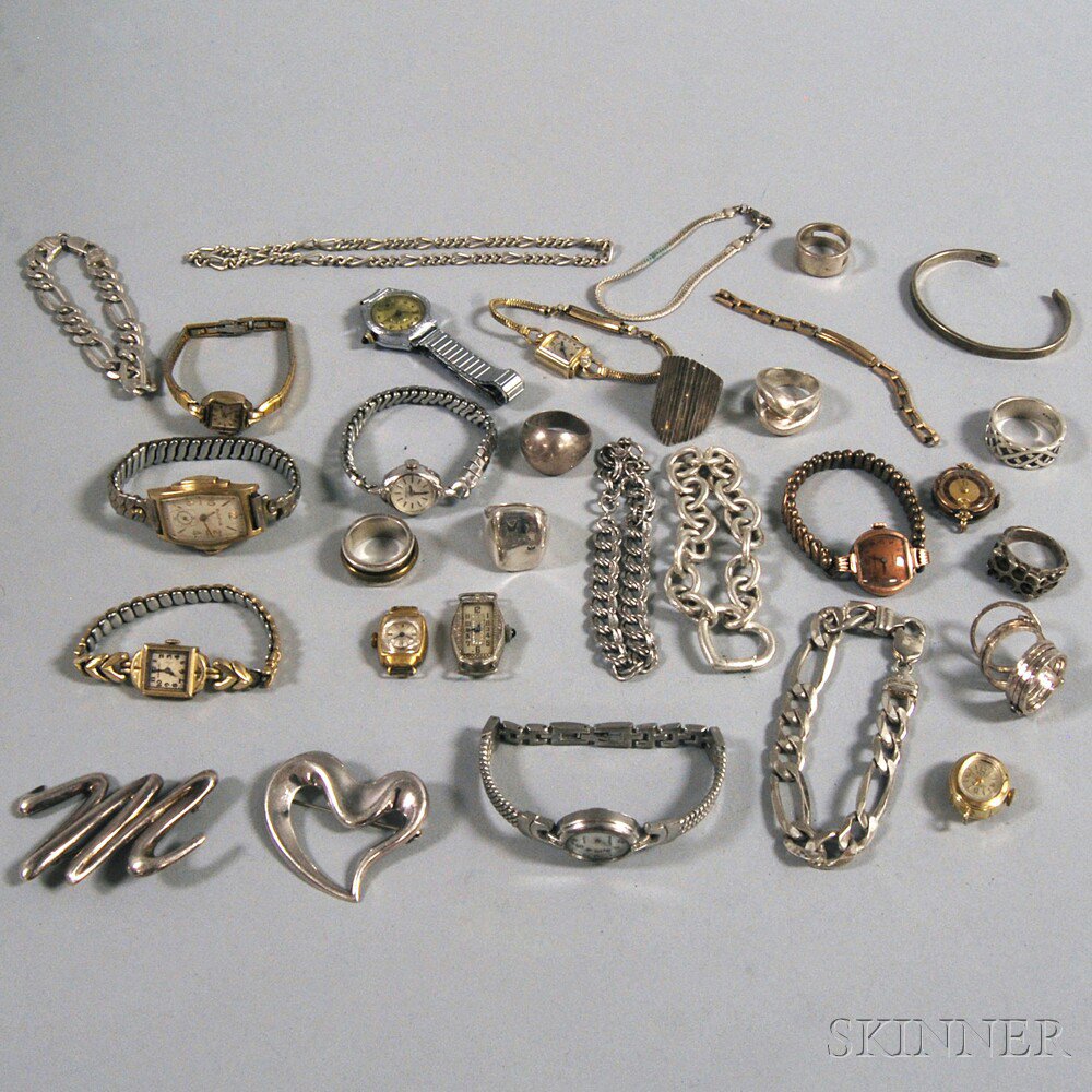 Appraisal: Group of Sterling Silver Jewelry and Vintage Wristwatches watchmakers include