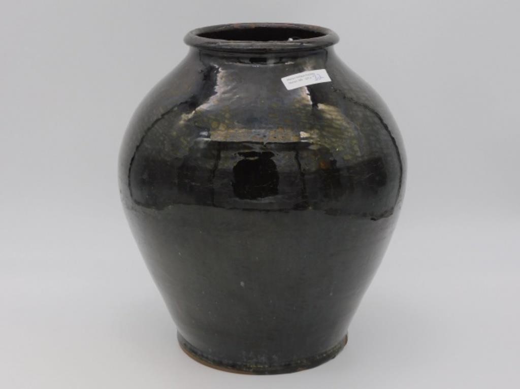 Appraisal: OVOID REDWARE JAR TH C MADE IN BRISTOLCounty Massachusetts Shows