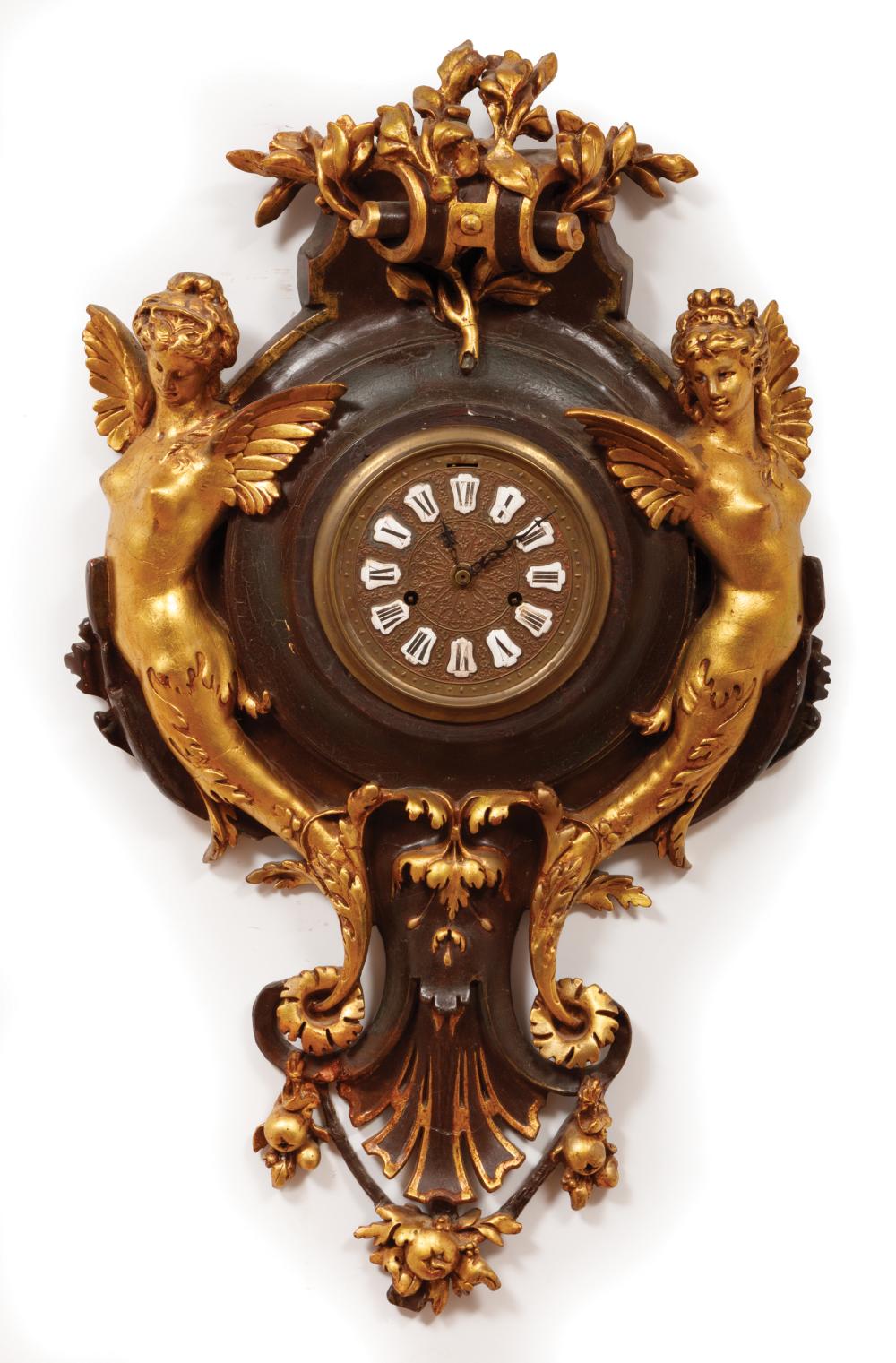 Appraisal: Empire-Style Figural Wall Clock th c flanked by winged female