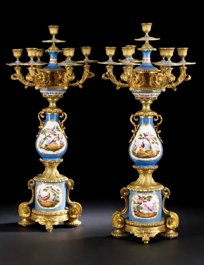 Appraisal: Handsome Large Pair of French Ormolu-Mounted Bleu Royale Porcelain Six-Light