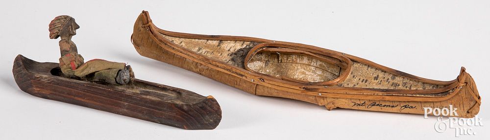 Appraisal: American Indian birch bark miniature kayak canoe Native American Indian