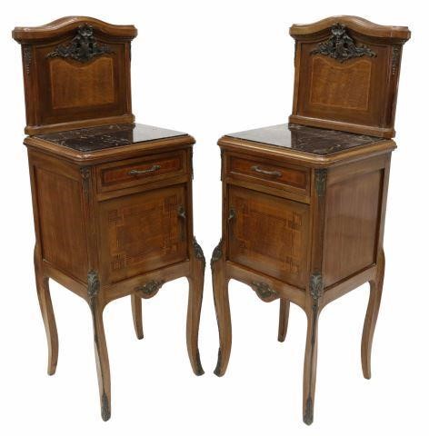 Appraisal: pair Italian Louis XV style marble-top mahogany bedside cabinets th