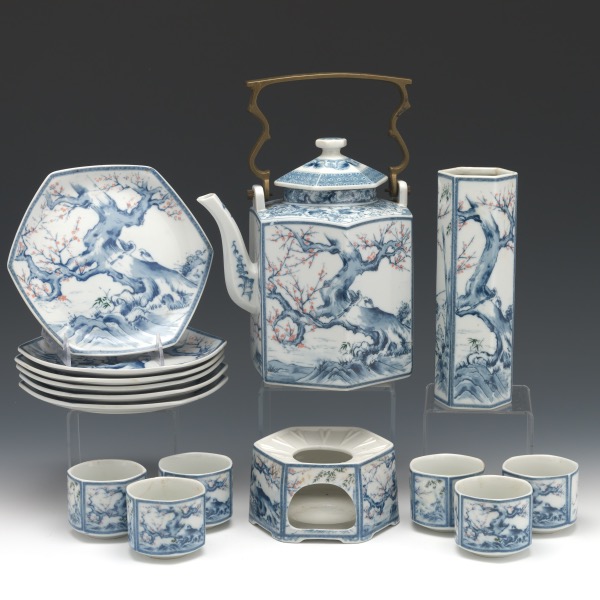 Appraisal: JAPANESE EXPORT PORCELAIN BLUE AND WHITE BLOSSOMING SAKURA TEA SERVICE