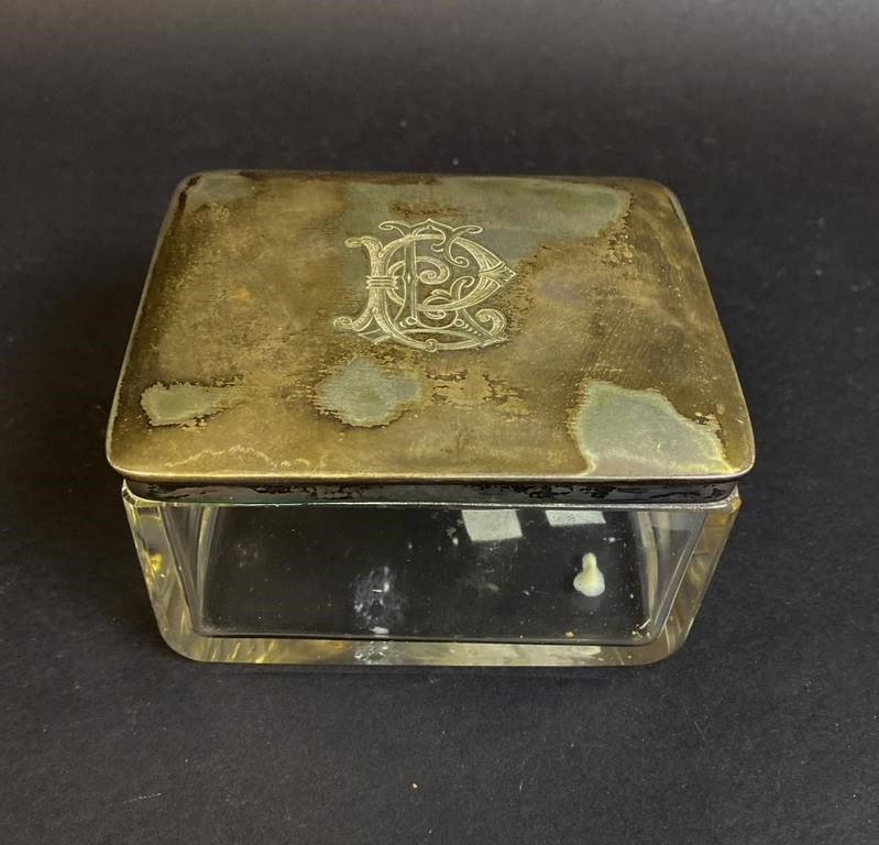 Appraisal: CRYSTAL BOX WITH SILVER LIDCrystal box with German silver lid