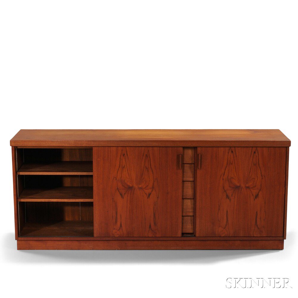 Appraisal: Custom Credenza Teak Denmark c Thick rectangular top centered by