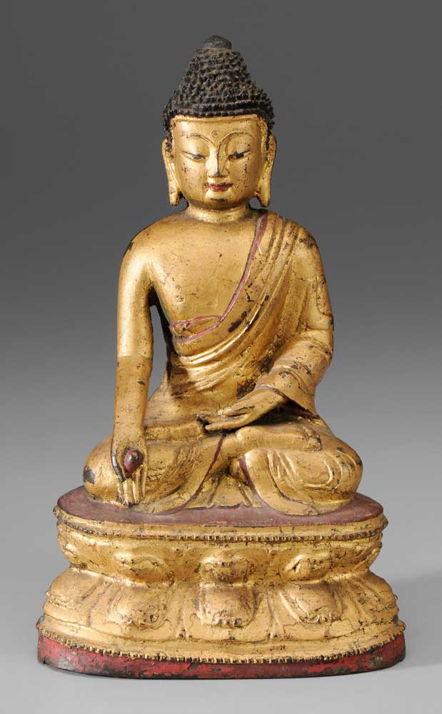 Appraisal: Bronze Figure of Shakyamuni Buddha Chinese Qing Dynasty gilt and