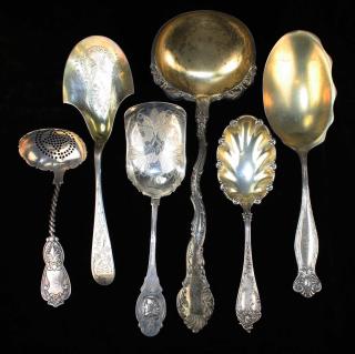 Appraisal: Pcs Ornate Victorian Sterling And Coin Silver Flatware serving pcs