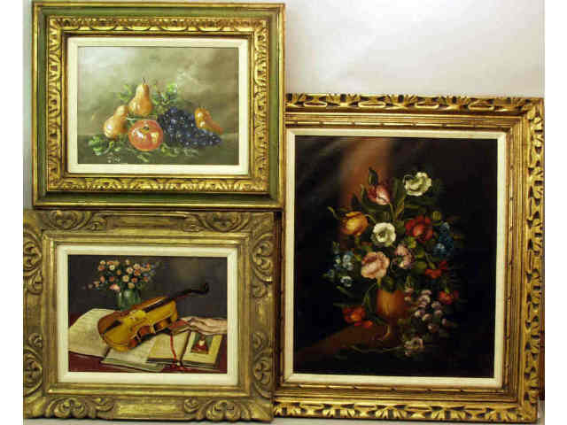 Appraisal: Collection of framed oil still life on canvas great decorators