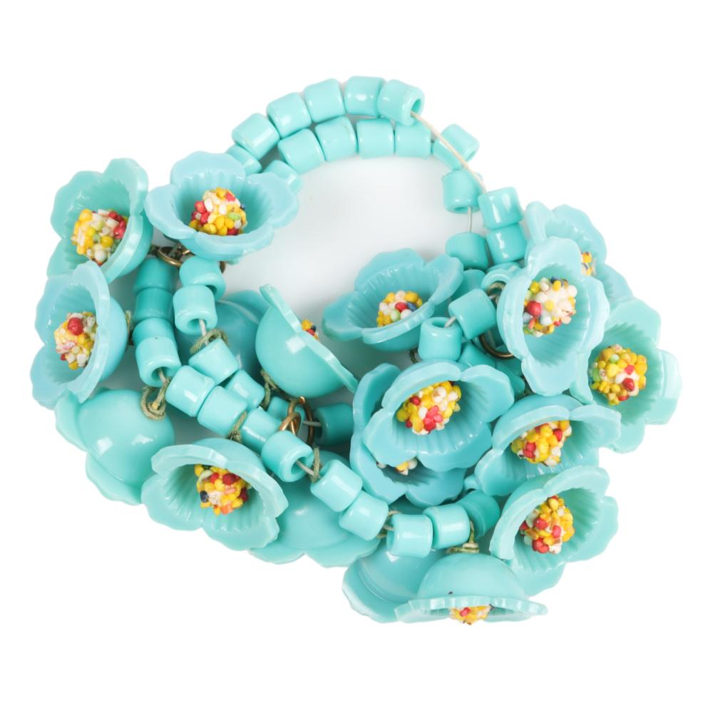 Appraisal: MIRIAM HASKELL EARLY STRETCH BRACELET WITH AQUA BEADS AND FLOWER