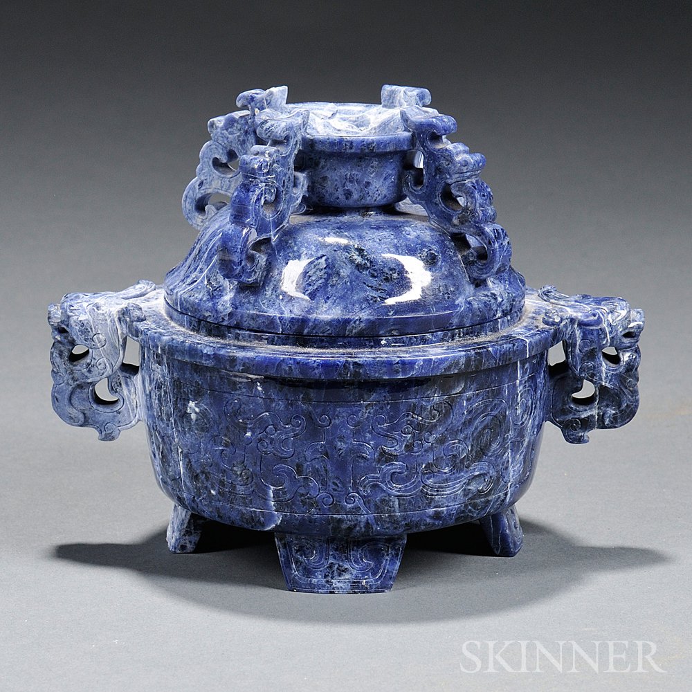 Appraisal: Violet Blue Lapis Lazuli Covered Censer China on four bracket