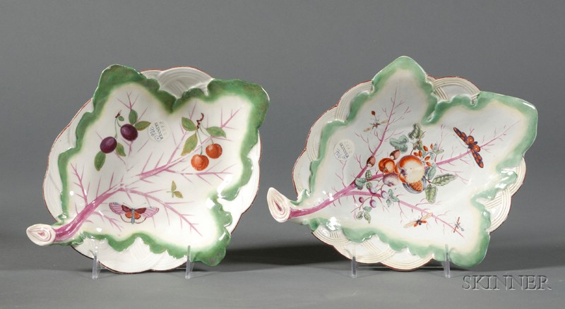 Appraisal: Two English Porcelain Leaf-shaped Serving Dishes th century one marked