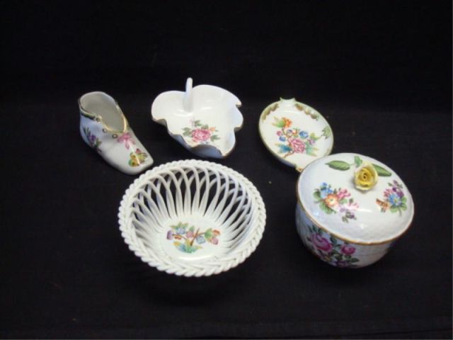 Appraisal: HEREND - pieces of porcelain incl fretted bowl shoe trays