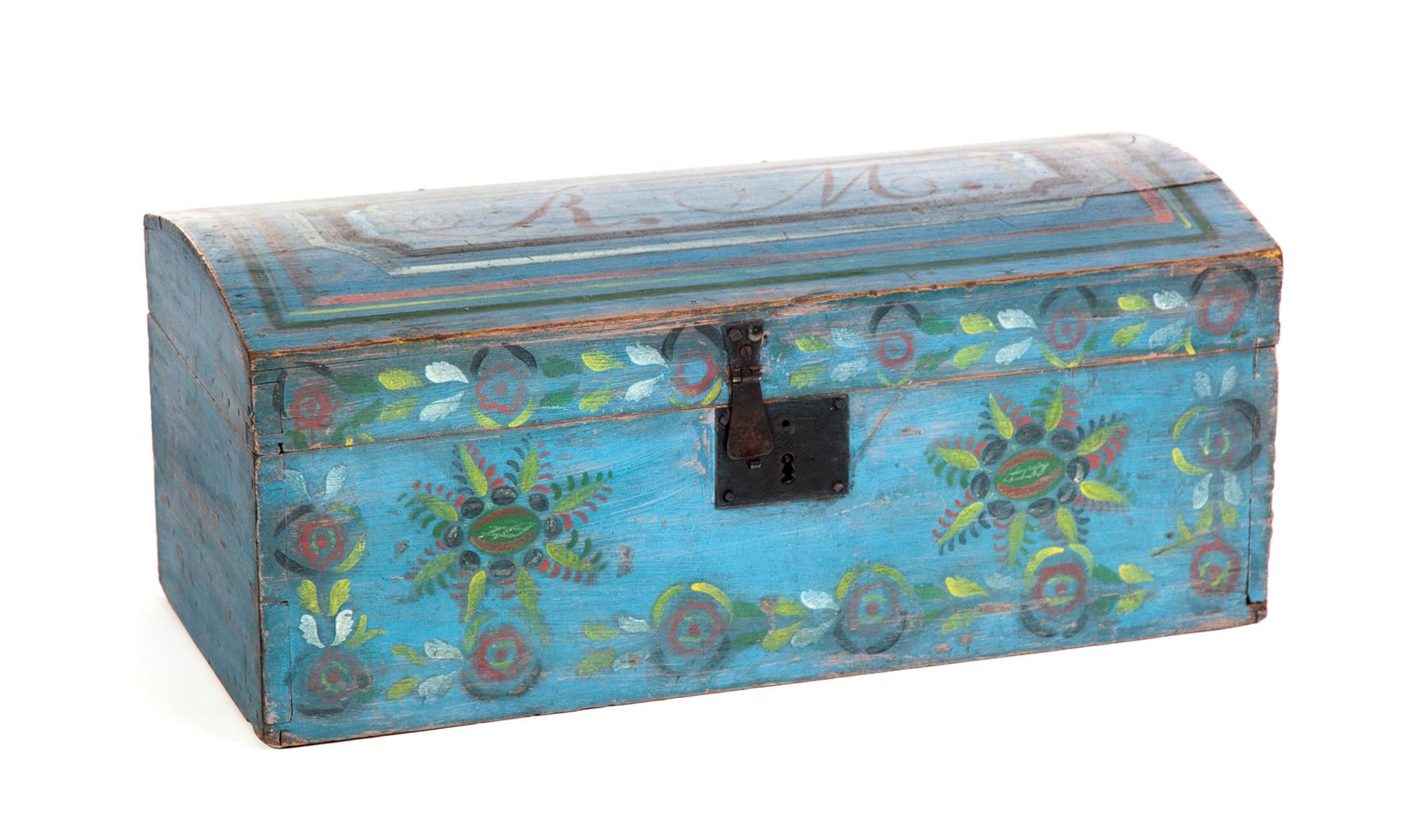 Appraisal: AMERICAN DECORATED DOME-TOP TRUNK Attributed to Schoharie New York mid