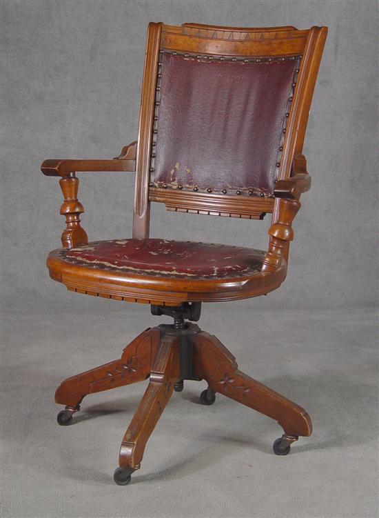 Appraisal: Eastlake Victorian Office Chair Circa Mixed woods including walnut and