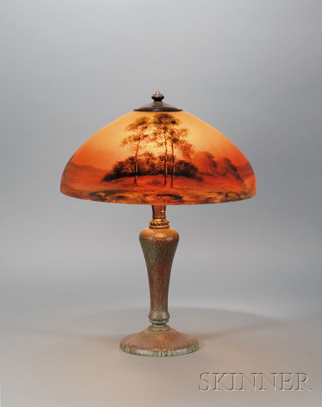 Appraisal: Handel Table Lamp Reverse-painted glass and patinated metal Meriden Connecticut