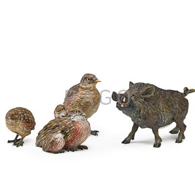 Appraisal: VIENNA COLD-PAINTED BRONZE ANIMALS Three birds and a boar with