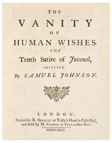 Appraisal: JOHNSON Samuel - The Vanity of Human Wishes London R