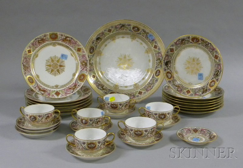 Appraisal: Twenty-nine Piece Sevres Louis Philippe Gilt Transfer and Hand-painted Chateau