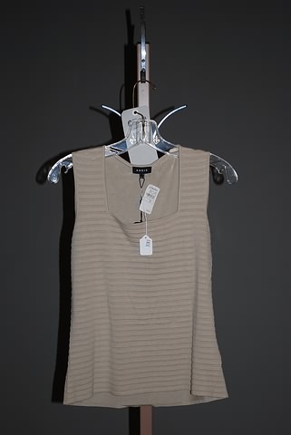 Appraisal: Akris tan sand cotton ribbed sleeveless shell with square neckline