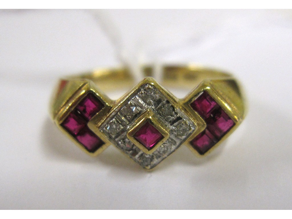 Appraisal: Nine carat gold ruby and diamond set dress ring