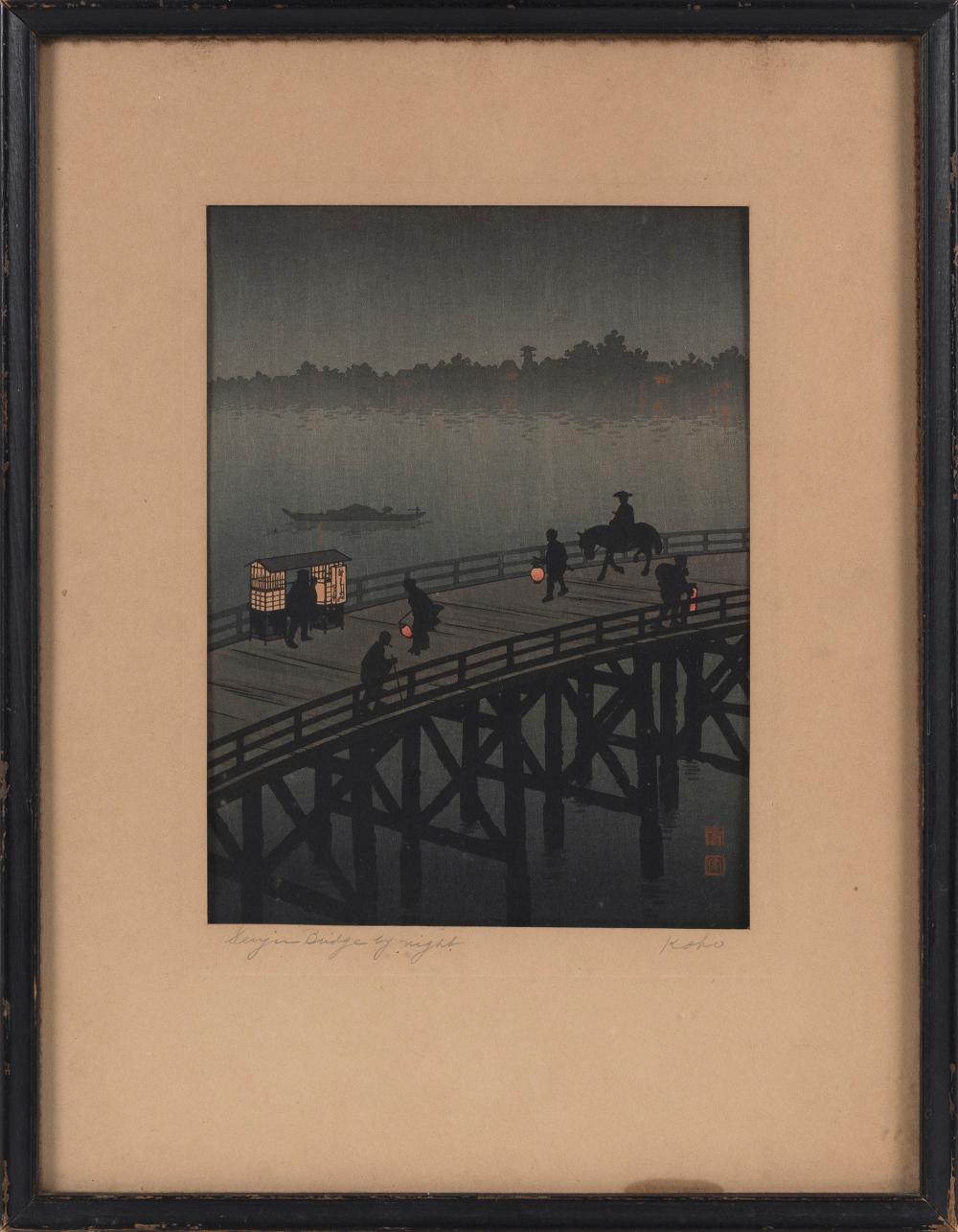 Appraisal: KIROKU KOHO JAPAN - SENJIN BRIDGE BY NIGHT WOODBLOCK PRINT