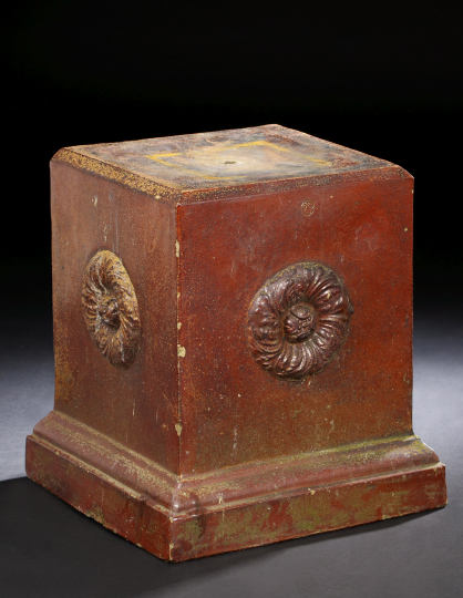 Appraisal: English Faux Porphyry-Glazed Cast-Stone Garden Pedestal of square form on