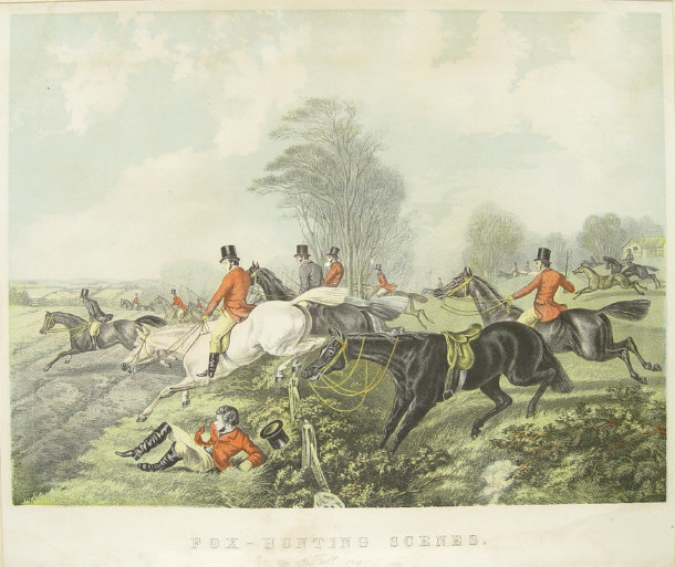 Appraisal: Four hand coloured fox hunting engravings - The meet Breaking