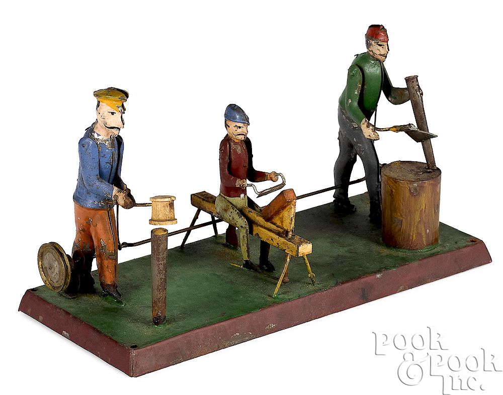 Appraisal: Gang of three workmen steam toy accessory Painted tin gang