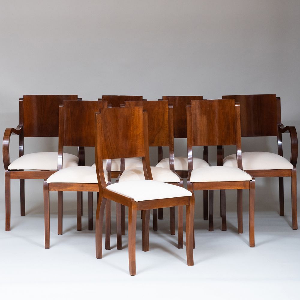 Appraisal: Set of Eight Art Deco Style Walnut Dining Chairs Comprising