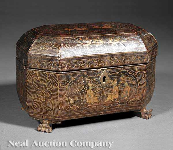 Appraisal: A Regency Chinoiserie Lacquered Tea Caddy early th c octagonal