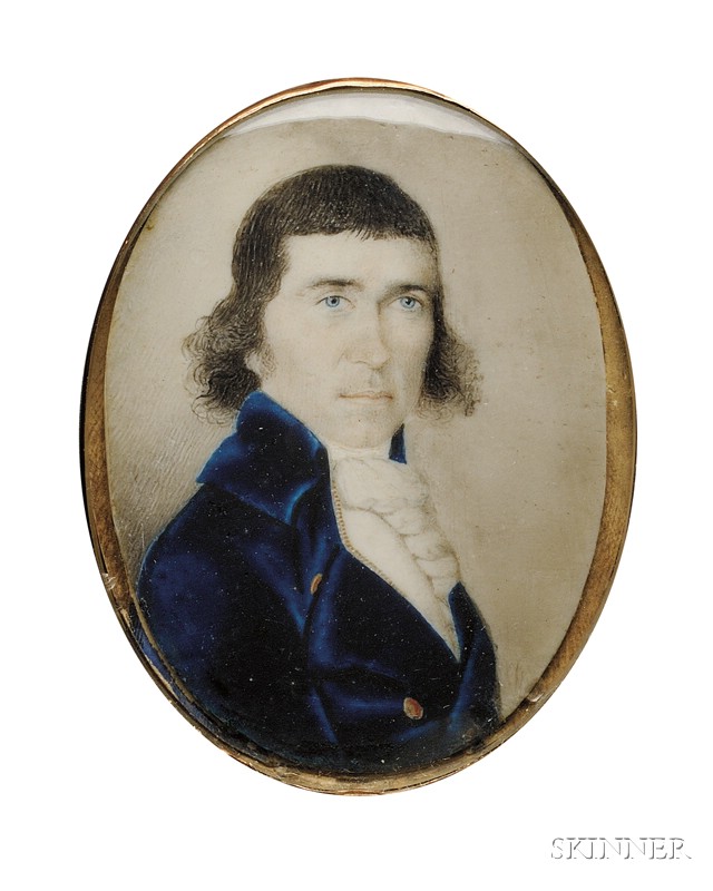 Appraisal: Portrait of a Young Man Wearing a Blue Jacket c