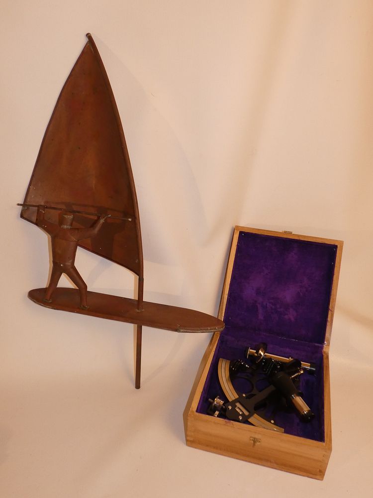 Appraisal: MODERN SEXTANT WEATHERVANE Modern sextant in inch wood case and