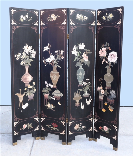 Appraisal: Chinese carved wood four-panel folding screen as-is condition some chips