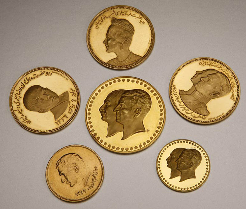 Appraisal: Six Persian Pahlavian commemorative gold coins Six Persian Pahlavian commemorative