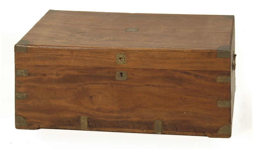 Appraisal: CHINESE CAMPHORWOOD CHEST th CenturyWith brass bindings and handles Height