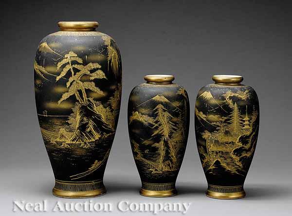 Appraisal: A Set of Three Japanese Satsuma Pottery Vases probably Meiji