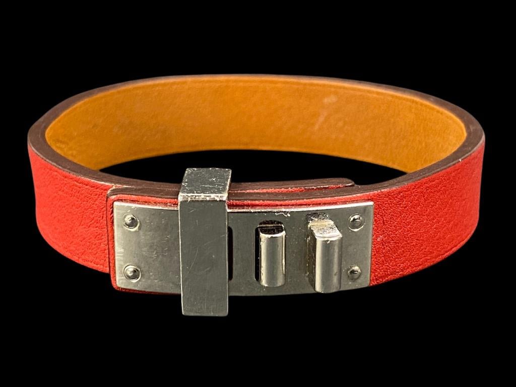 Appraisal: Hermes Red Leather Bracelet to Adjustable size Good condition with