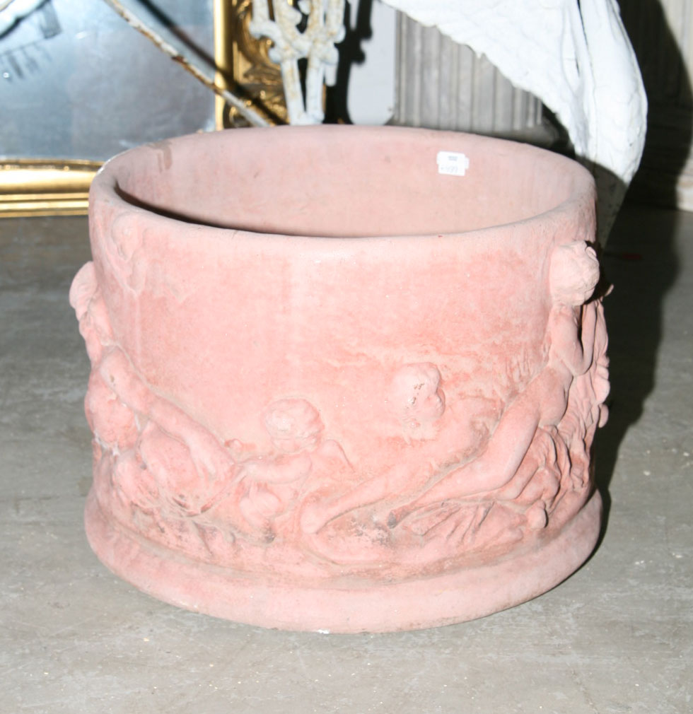 Appraisal: TERRACOTTA PLANTER WITH MYTHOLOGICAL MOTIF Height inches diameter inches