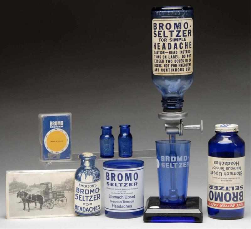 Appraisal: Lot of Assorted Blue Bromo-Seltzer Items Description Circa Bromo-Seltzer fountain