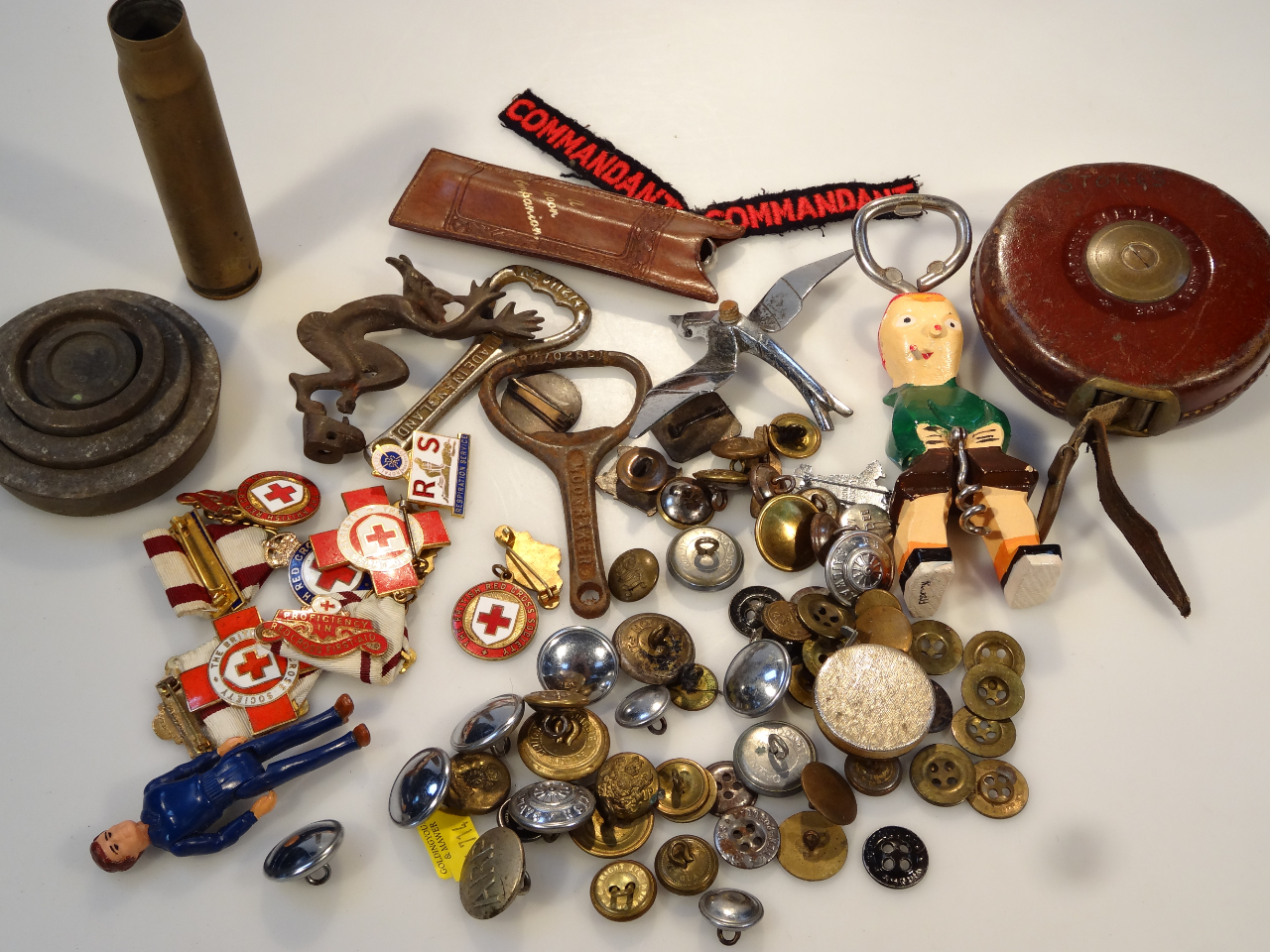 Appraisal: Various bygones and collectables weights corkscrews military buttons etc a