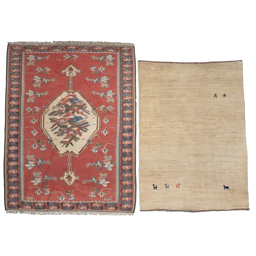 Appraisal: PERSIAN WOOL AREA RUGS items including a handwoven flat weave