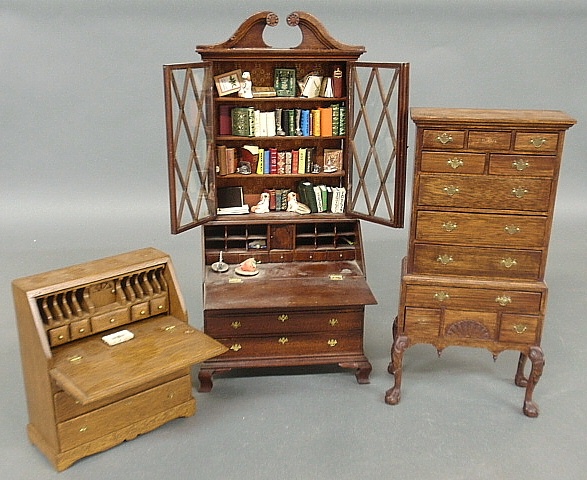 Appraisal: - Three pieces of miniature Chippendale style furniture- secretary bookcase