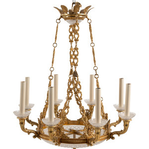 Appraisal: An Empire Style Gilt Metal and Cut Glass Eight-Light Chandelier