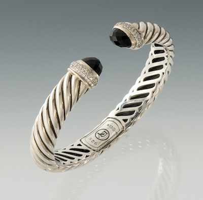 Appraisal: A David Yurman Sterling Silver Diamond and Onyx Cable Cuff