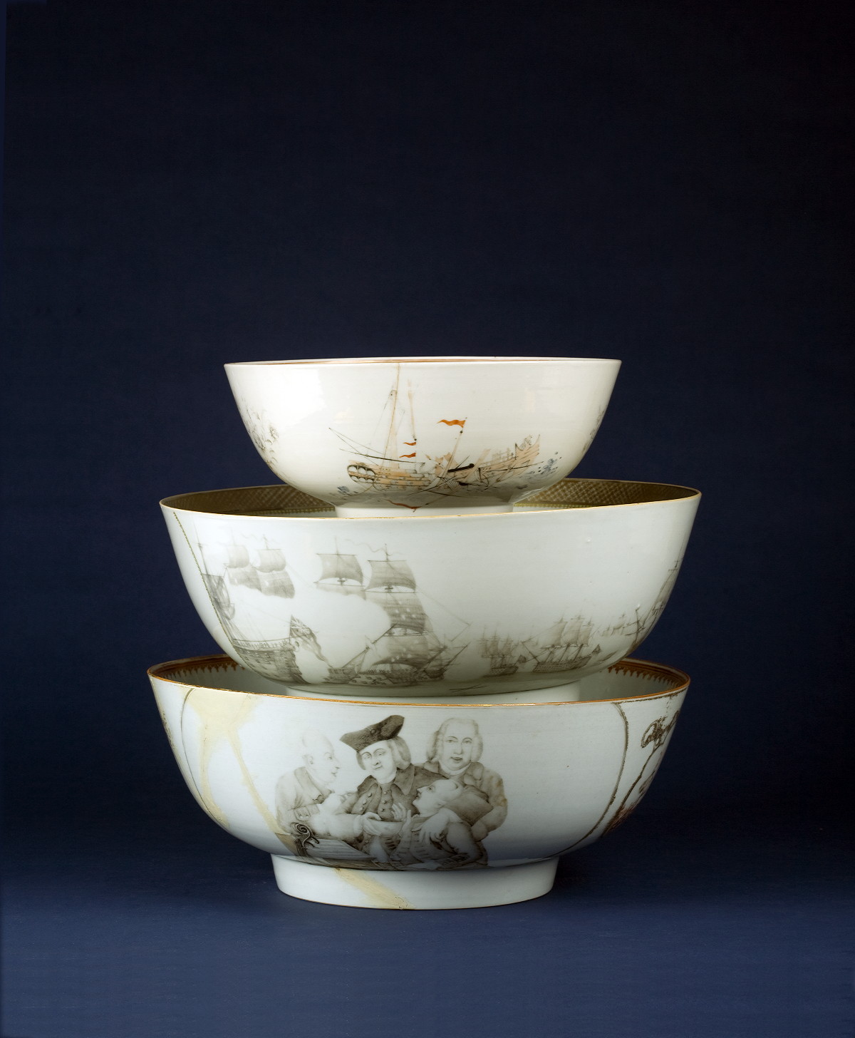 Appraisal: CHINESE EXPORT PORCELAIN SATIRICAL-SUBJECT PUNCH BOWL CIRCA - Painted in