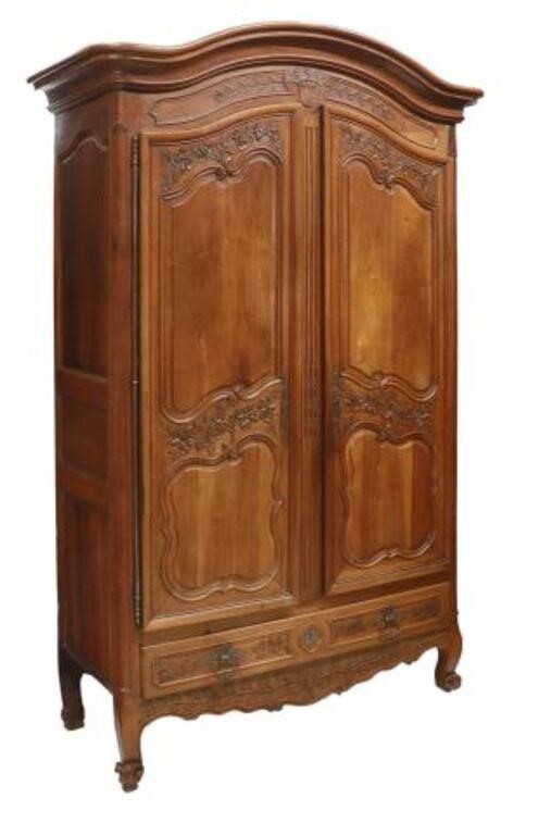 Appraisal: Louis XV style walnut armoire th c arched cornice over