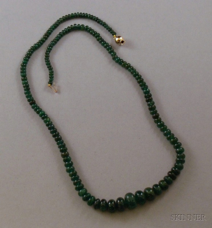 Appraisal: Single Strand of Graduated Tumbled Emerald Beads lg in