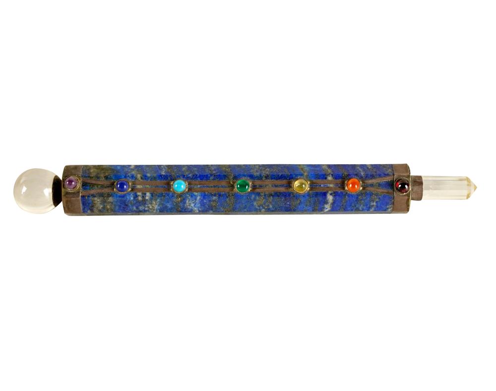 Appraisal: LAPIS SILVER CRYSTAL TORAH POINTERlapis lazuli body with seven multi-color